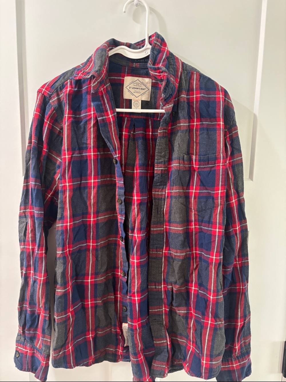St. John's Bay Red and Navy Plaid Button-Down Shirt